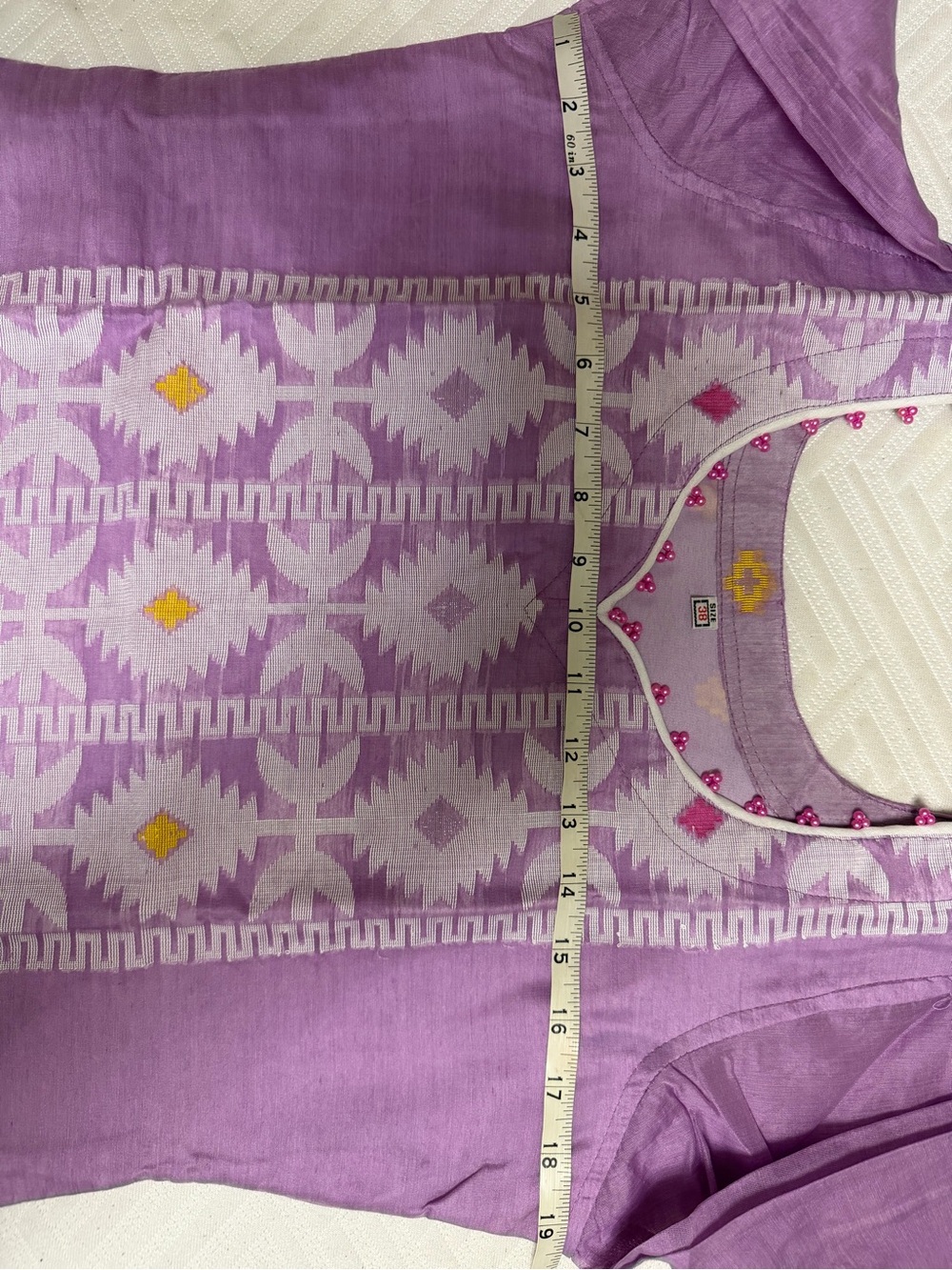 Girls Purple Embroidered Pajama Set with White Scarf - Picture 3 of 7